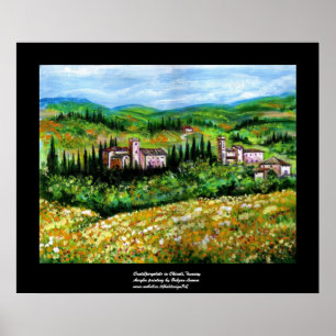 POSTER CHÂTEAUX EN CHIANTI PAYSAGE, CHAMPS DE FLEURS JAUN