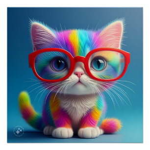 Poster Chaton arc-en-ciel portant des lunettes-46568