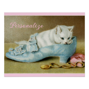 Poster Chaton blanc mignon vintage dans une chaussure en