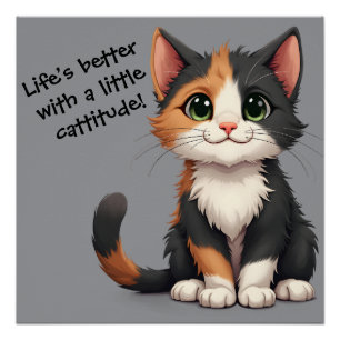Poster Chaton Calico Fantaisiste avec une Attitude de Cha