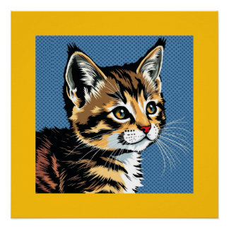 Poster Chaton coloré avec bleu et jaune