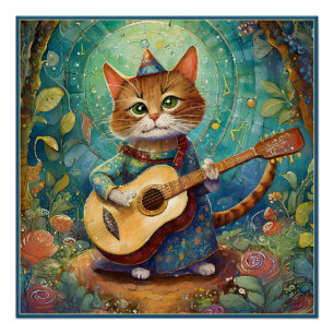 Poster Chaton Jouant de la Guitare