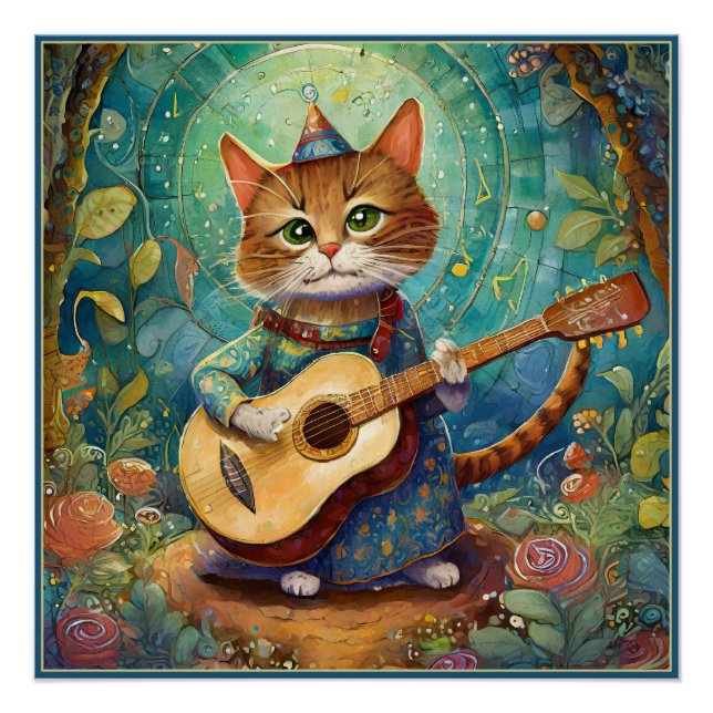 Poster Chaton Jouant de la Guitare (Devant)