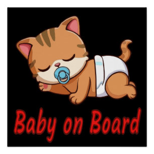 Poster Chaton Mignon Endormi Bébé à Bord Autocollant po