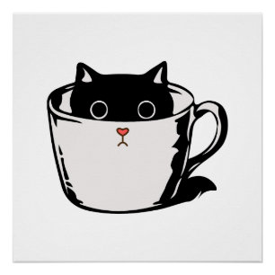 Poster Chaton noir avec nez rouge caché dans une tasse