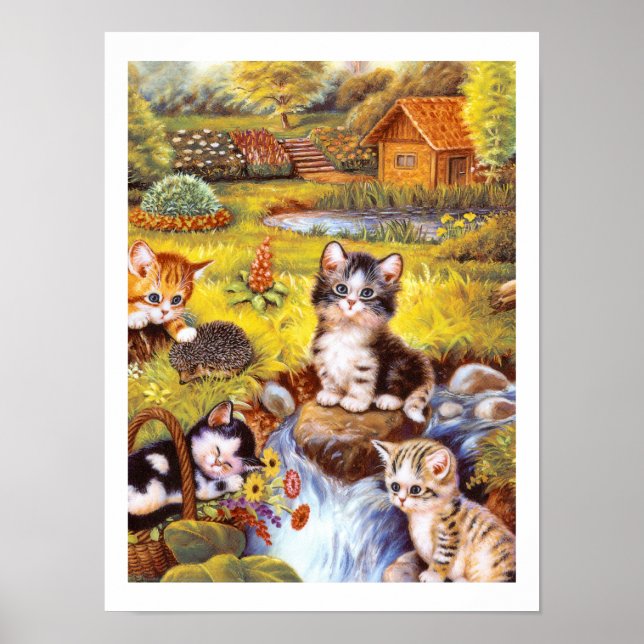 Poster Chatons dans un jardin (Devant)