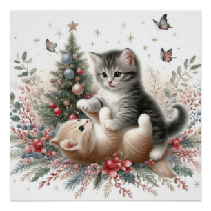 Poster Chatons Jouer Noël