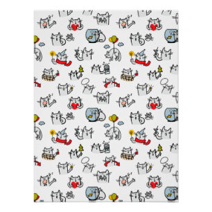 Poster Chats amusants, lait et magie.