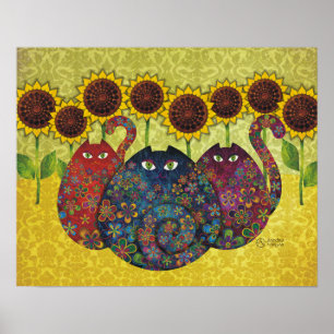 Poster chats avec la copie de toile de tournesols
