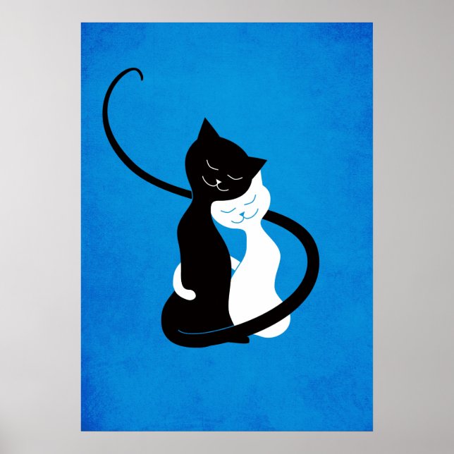 Poster Chats d'amour en étreinte bleue (Devant)