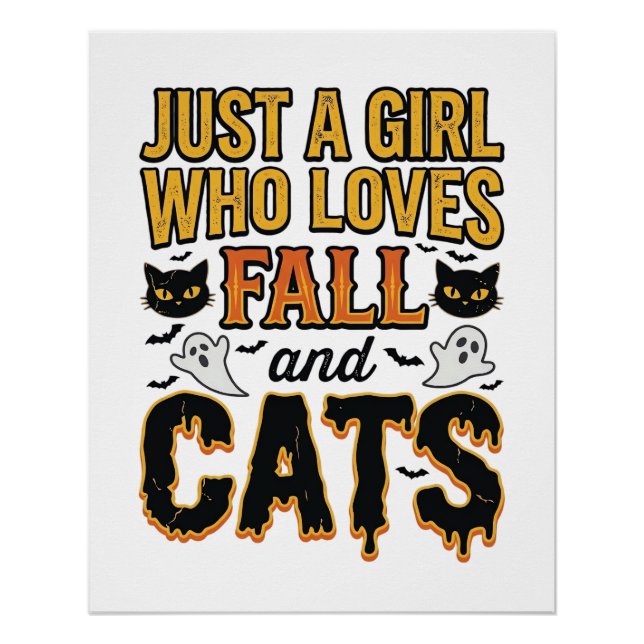 Poster Chats d'automne fille d'Halloween Graphisme Vintag (Devant)