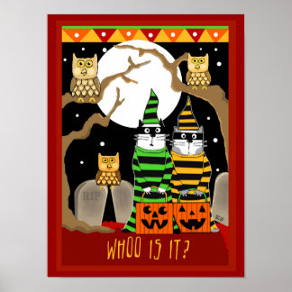 Poster Chats d'Halloween effrayés Trick ou le traitement 