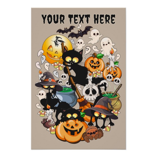 Poster Chats drôles de Halloween Fête (Devant)
