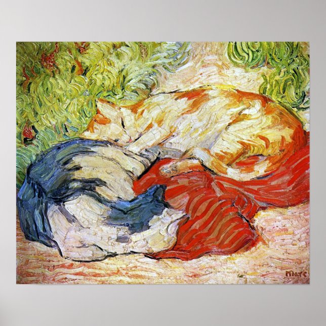 Poster Chats en tissu rouge, Franz Marc (Devant)