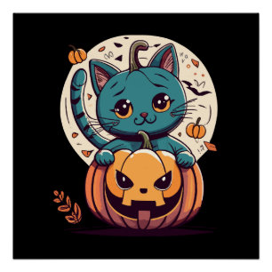 Poster Chats et citrouilles pour un joyeux Halloween !
