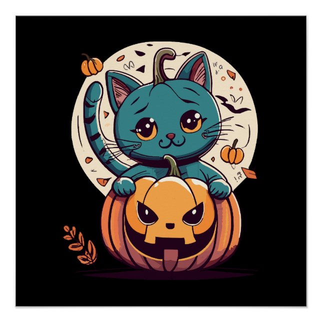 Poster Chats et citrouilles pour un joyeux Halloween ! (Devant)