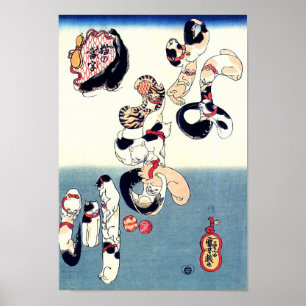 Poster Chats et poisson-chat Kuniyoshi Art japonais fin