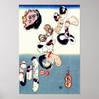 Poster Chats et poisson-chat Kuniyoshi Art japonais fin