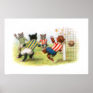 Poster Chats jouant au football