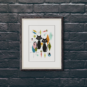 Poster Chats mignons Moderne du milieu du siècle