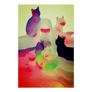 Poster Chats Mystiques & Esprits – Art Anime Abstrait Vib