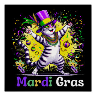 Poster Chats Petit Chat Mardi Gras Festival Party