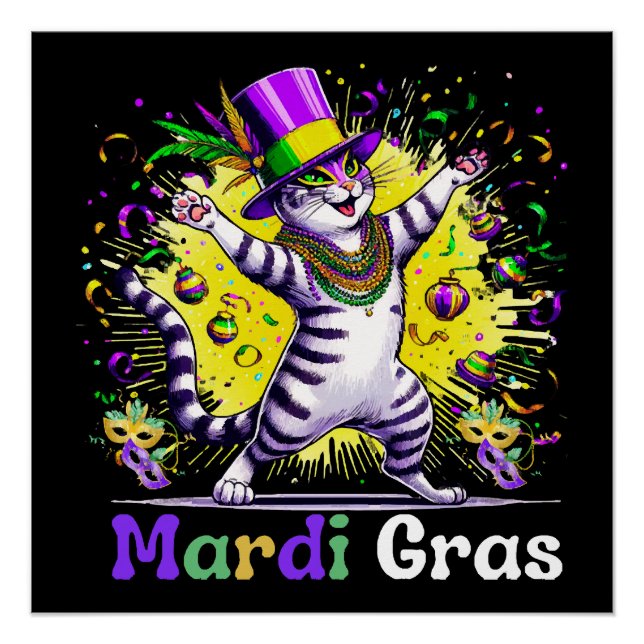 Poster Chats Petit Chat Mardi Gras Festival Party (Devant)