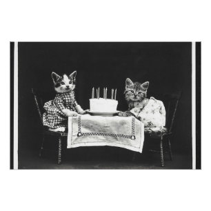 Poster Chats vintages à une fête d'anniversaire