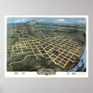 Poster Chattanooga, carte panoramique de TN - 1871