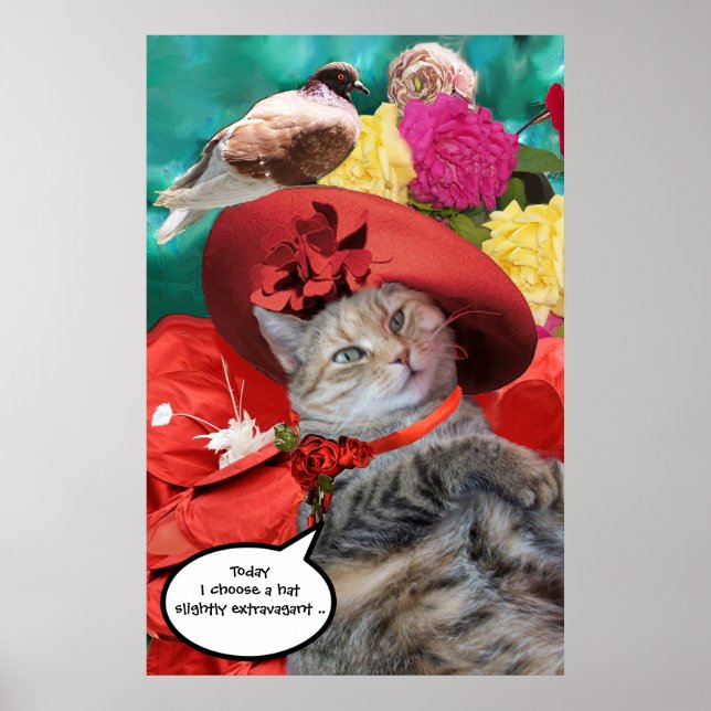 POSTER CHATTE CÉLÈBRE PRINCESSE TATUS AVEC CHAPEAU ROUGE  (Devant)