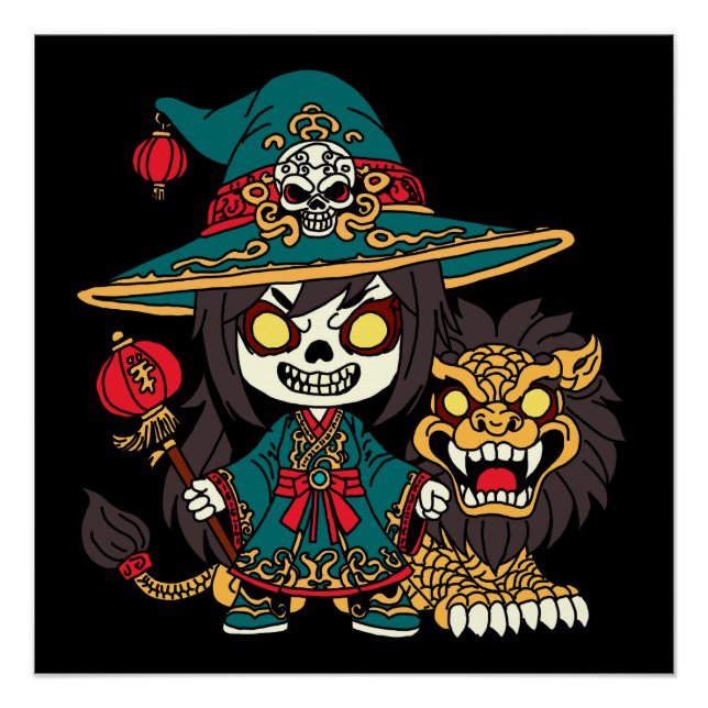 Poster Chaud chinois Nouvel An sorcière et Lion (Devant)