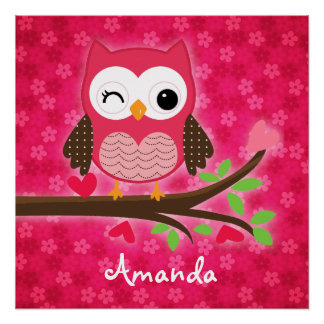 Poster Chaud Rose Cute Owl Girl Personnalisé