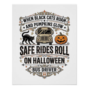 Poster Chauffeur de Bus Halloween Gravure Vintage Épouvan