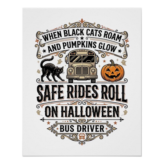 Poster Chauffeur de Bus Halloween Gravure Vintage Épouvan (Devant)