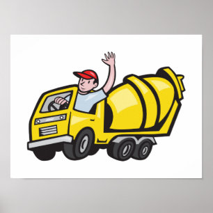 Poster Chauffeur de construction Camion Mixeur de ciment