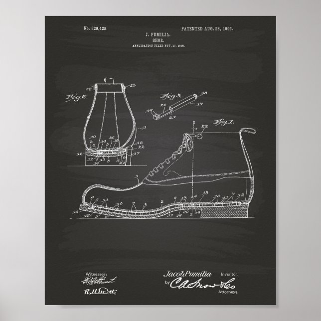 Poster Chaussure 1906 Patent Art Chalkboard (Devant)