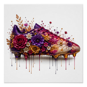 Poster Chaussure de football florale vibrante dégoulinant