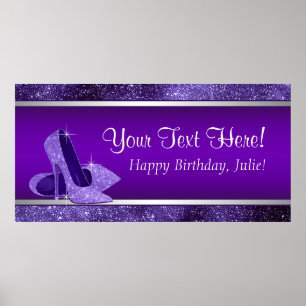 Poster Chaussure violet haute talon Bannière de fête d'an