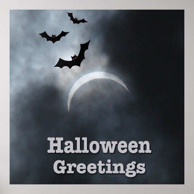 Poster Chauves-souris effrayantes d'Halloween dans l'écli (Devant)