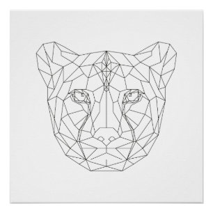 Poster Cheetah Head Géométrique Noir & Blanc Art Moderne