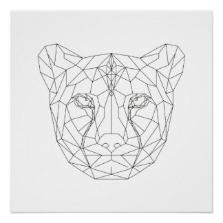 Poster Cheetah Head Géométrique Noir & Blanc Art Moderne