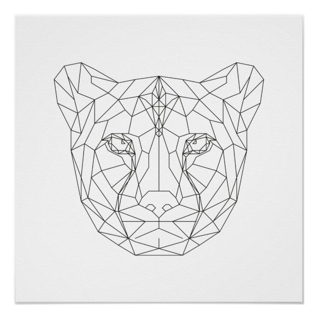 Poster Cheetah Head Géométrique Noir & Blanc Art Moderne (Devant)