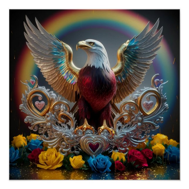 Poster Chef-d'oeuvre numérique 3D Golden Bald Eagle par A (Devant)