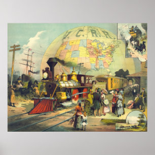 Poster Chemin de fer central 1882 de l'Illinois