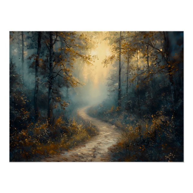 Poster Chemin de forêt mystique à l'aube (Devant)