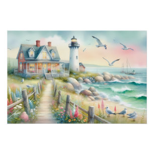 Poster Chemin vers le Cottage Littoral au Phare