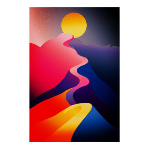 Poster Chemin vers le Soleil - Montagne Abstraite vibrant