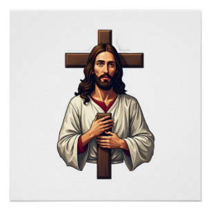 Poster Chemise à gravure vintage portrait de Jésus Croix