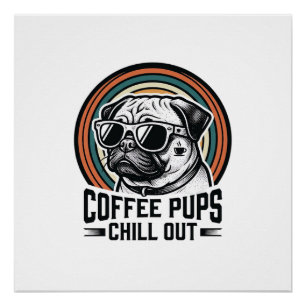 Poster Chemise Chien Café Rétro Détente Graphique Pug_1