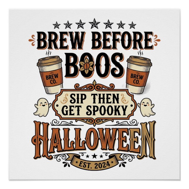 Poster Chemise de café Halloween Brasser avant les fantôm (Devant)